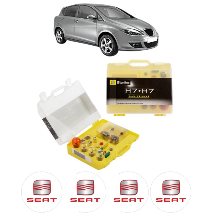 Kit trusa Set becuri H7 compatibila cu SEAT TOLEDO III (5P2) din 2004-2009, bec far, semnalizare, pozitie, iluminare numar, frana, plafoniera, stop frana