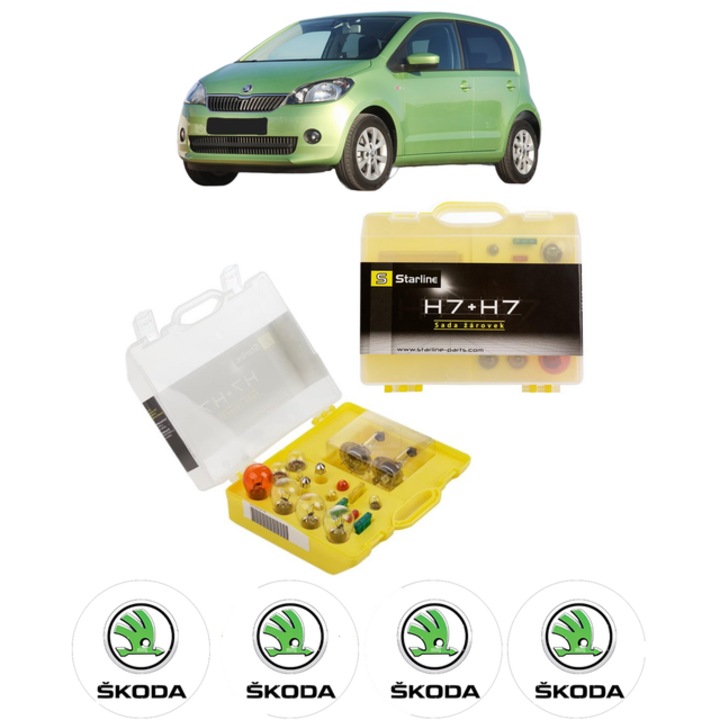 Kit trusa Set becuri H7 compatibila cu SKODA CITIGO (NF1) din 2011-2019, bec far, semnalizare, pozitie, iluminare numar, frana, plafoniera, stop frana