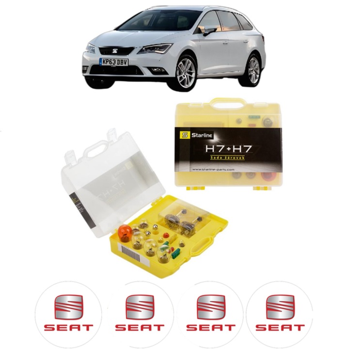 Kit trusa Set becuri H7 compatibila cu SEAT LEON ST Estate Van (5F8) din 2014-2020, bec far, semnalizare, pozitie, iluminare numar, frana, plafoniera, stop frana