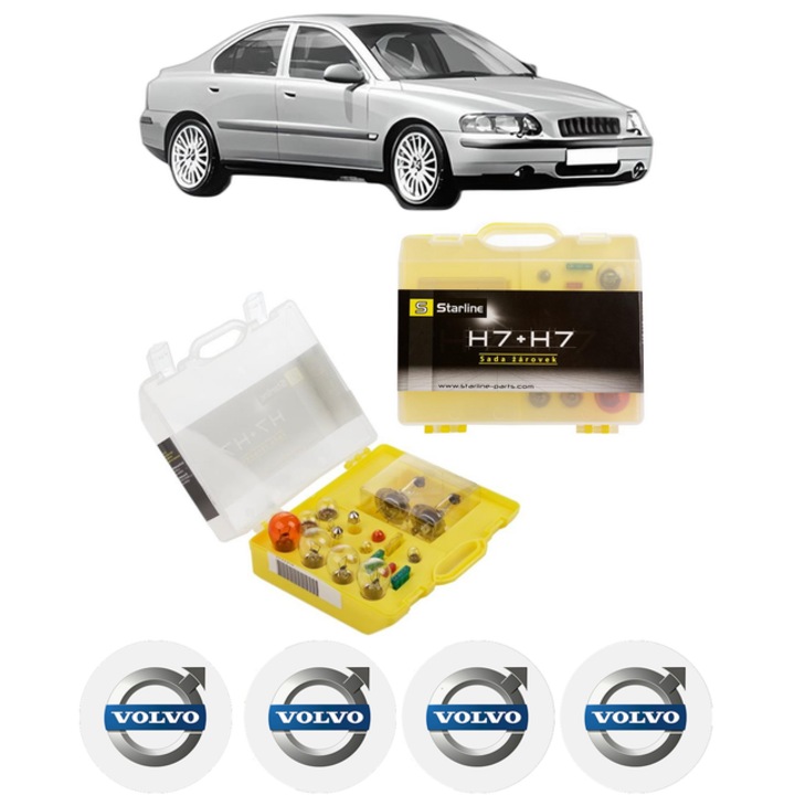 Kit trusa Set becuri H7 compatibila cu VOLVO S60 I (384) din 2000-2010, bec far, semnalizare, pozitie, iluminare numar, frana, plafoniera, stop frana