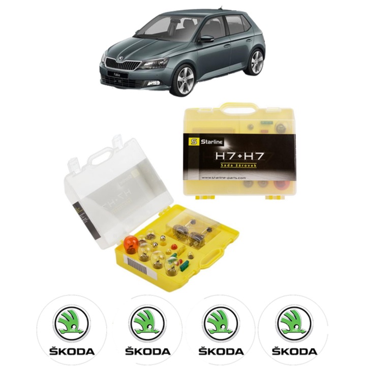 Kit trusa Set becuri H7 compatibila cu SKODA FABIA III (NJ3) din 2014-2021, bec far, semnalizare, pozitie, iluminare numar, frana, plafoniera, stop frana