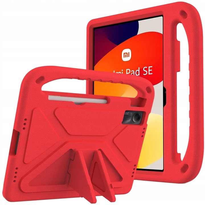 Etui FunColor pentru tableta Redmi Pad SE, rosu, 23,5x27,5cm, cu functie de suport