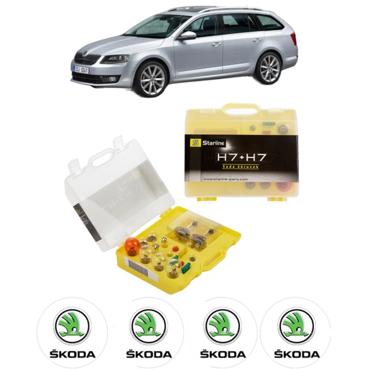 Kit trusa Set becuri H7 compatibila cu SKODA OCTAVIA III Combi (5E5, 5E6) din 2012-2020, bec far, semnalizare, pozitie, iluminare numar, frana, plafoniera, stop frana