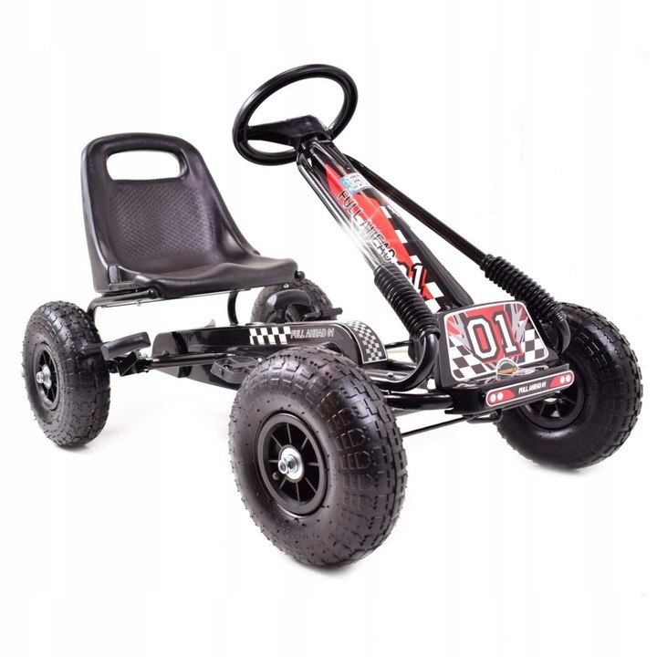 Super-Toys A-15 gyermek gokart, felfújható kerekek, acélváz, fekete szín, mérete 105x62x63cm