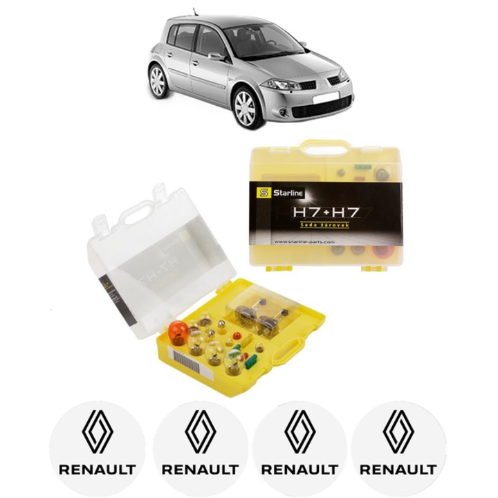 Kit trusa Set becuri H7 compatibila cu RENAULT MEGANE II (BM0/1_, CM0/1_) din 2002-2009, bec far, semnalizare, pozitie, iluminare numar, frana, plafoniera, stop frana
