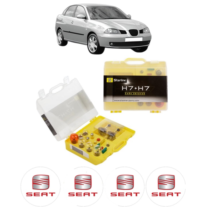 Kit trusa Set becuri H7 compatibila cu SEAT CORDOBA (6L2) din 2002-2009, bec far, semnalizare, pozitie, iluminare numar, frana, plafoniera, stop frana