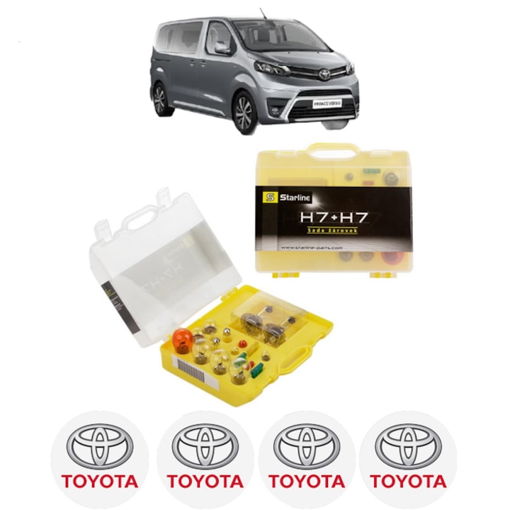 Kit trusa Set becuri H7 compatibila cu TOYOTA PROACE VERSO Bus (MPY_) din 2016-2025, bec far, semnalizare, pozitie, iluminare numar, frana, plafoniera, stop frana
