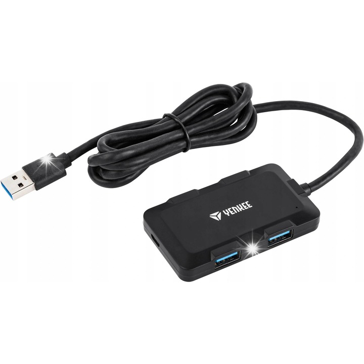USB 3.0 хъб с 4 порта, 5 Gb/s, микро USB, черен, 72x42x11mm