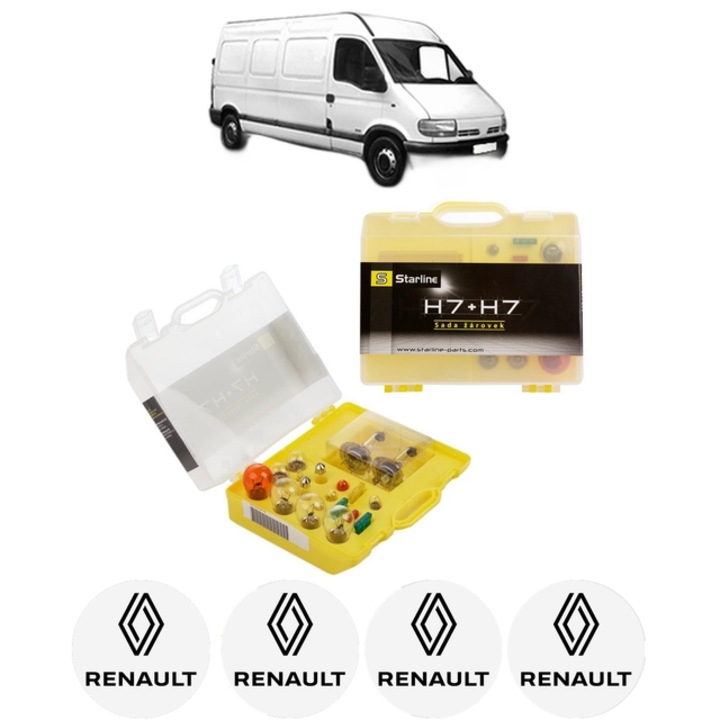 Kit trusa Set becuri H7 compatibila cu RENAULT MASTER II Van (FD) din 1997-2010, bec far, semnalizare, pozitie, iluminare numar, frana, plafoniera, stop frana