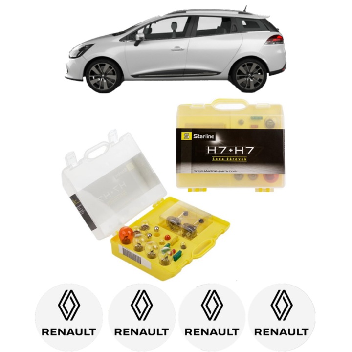 Kit trusa Set becuri H7 compatibila cu RENAULT CLIO IV Estate Van (KH_) din 2014-2021, bec far, semnalizare, pozitie, iluminare numar, frana, plafoniera, stop frana