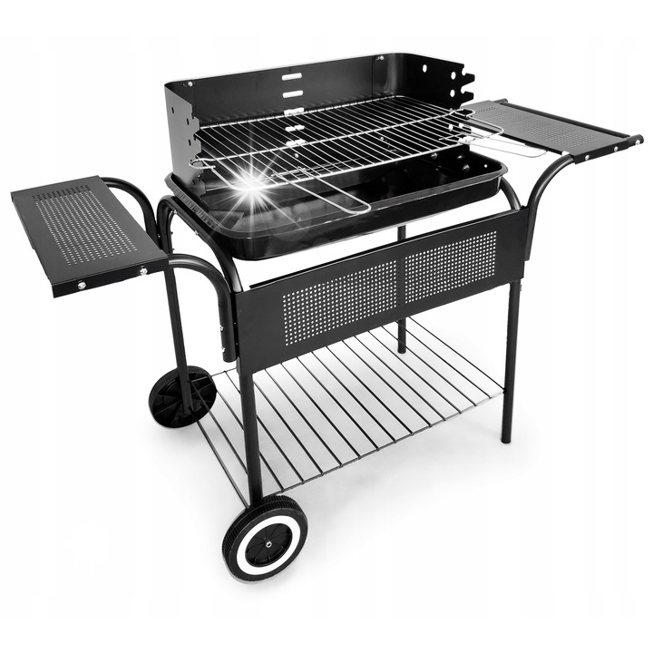 Градинско барбекю ModernHome, с колела, 113x80x40см, 3 рафта, регулиране на височината, хромирано