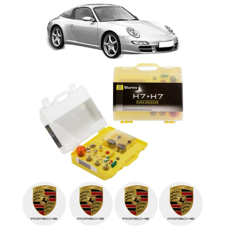 Kit trusa Set becuri H7 compatibila cu PORSCHE 911 Targa (997) din 2006-2008, bec far, semnalizare, pozitie, iluminare numar, frana, plafoniera, stop frana