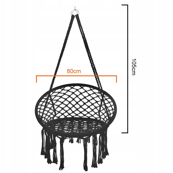 Градинска люлка, висящ фотьойл, бохо стил, черен, 105x80x80см, комплект със защитна опаковка