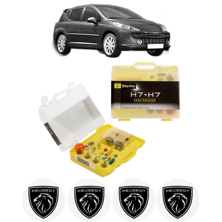 Kit trusa Set becuri H7 compatibila cu PEUGEOT 207 SW (WK_) din 2007-2013, bec far, semnalizare, pozitie, iluminare numar, frana, plafoniera, stop frana