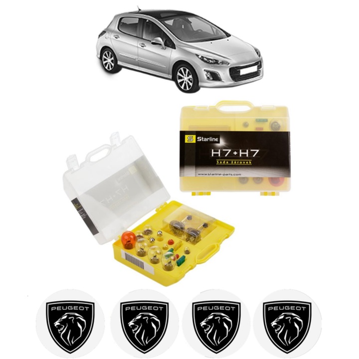 Kit trusa Set becuri H7 compatibila cu PEUGEOT 308 I (4A_, 4C_) din 2007-2015, bec far, semnalizare, pozitie, iluminare numar, frana, plafoniera, stop frana