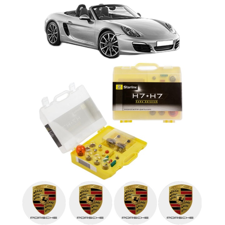 Kit trusa Set becuri H7 compatibila cu PORSCHE BOXSTER (981) din 2012-2016, bec far, semnalizare, pozitie, iluminare numar, frana, plafoniera, stop frana