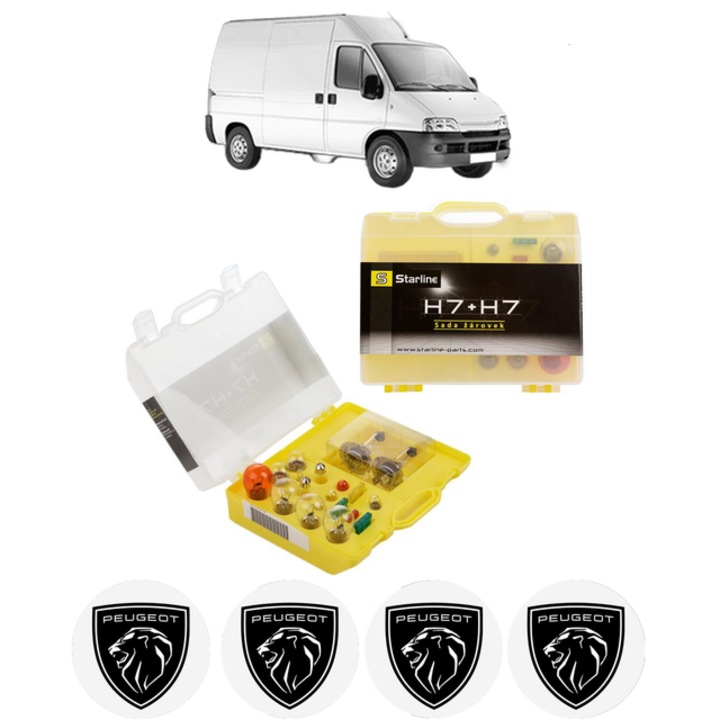 Kit trusa Set becuri H7 compatibila cu PEUGEOT BOXER Van (244) din 2001-2009, bec far, semnalizare, pozitie, iluminare numar, frana, plafoniera, stop frana
