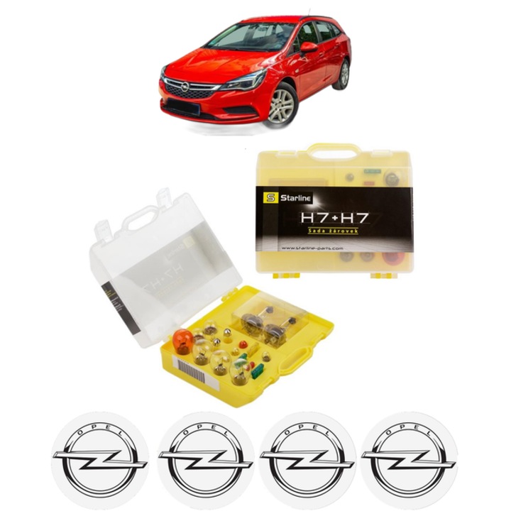 Kit trusa Set becuri H7 compatibila cu OPEL ASTRA K (B16) din 2015-2021, bec far, semnalizare, pozitie, iluminare numar, frana, plafoniera, stop frana
