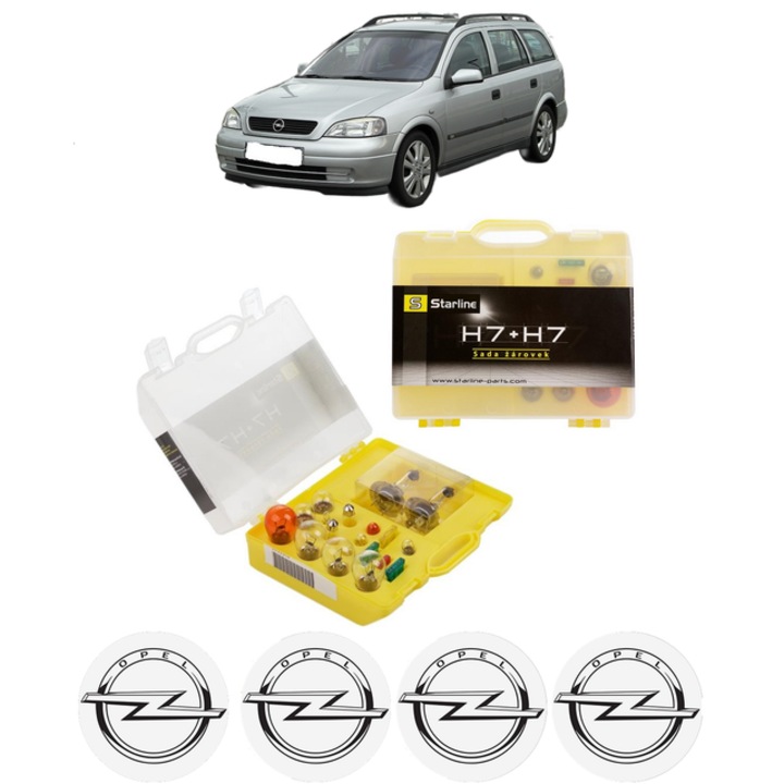 Kit trusa Set becuri H7 compatibila cu OPEL ASTRA H Estate Van (L70) din 2004-2014, bec far, semnalizare, pozitie, iluminare numar, frana, plafoniera, stop frana