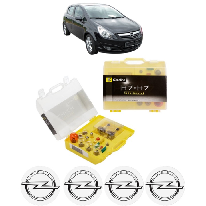 Kit trusa Set becuri H7 compatibila cu OPEL CORSA D (S07) din 2006-2014, bec far, semnalizare, pozitie, iluminare numar, frana, plafoniera, stop frana