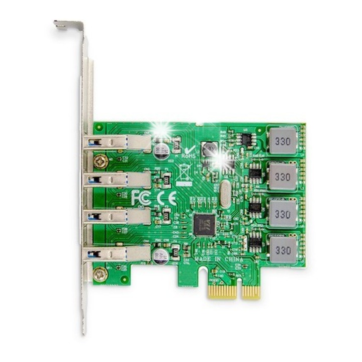 Адаптер PCIe 4x USB 3.0, зелен, 10x12.1x2см