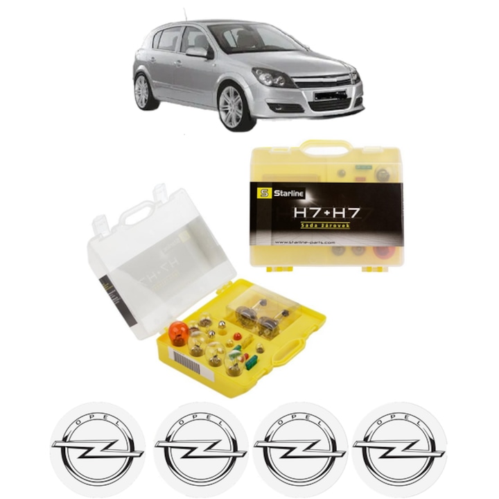 Kit trusa Set becuri H7 compatibila cu OPEL ASTRA H (A04) din 2004-2014, bec far, semnalizare, pozitie, iluminare numar, frana, plafoniera, stop frana