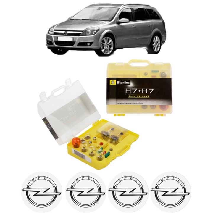 Kit trusa Set becuri H7 compatibila cu OPEL ASTRA H Estate (A04) din 2004-2014, bec far, semnalizare, pozitie, iluminare numar, frana, plafoniera, stop frana