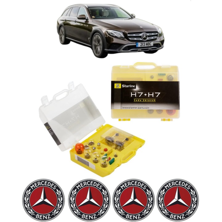 Kit trusa Set becuri H7 compatibila cu MERCEDES-BENZ E-CLASS All-Terrain (S213) din 2017-2023, bec far, semnalizare, pozitie, iluminare numar, frana, plafoniera, stop frana