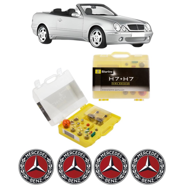 Kit trusa Set becuri H7 compatibila cu MERCEDES-BENZ CLK Convertible (A208) din 1998-2002, bec far, semnalizare, pozitie, iluminare numar, frana, plafoniera, stop frana