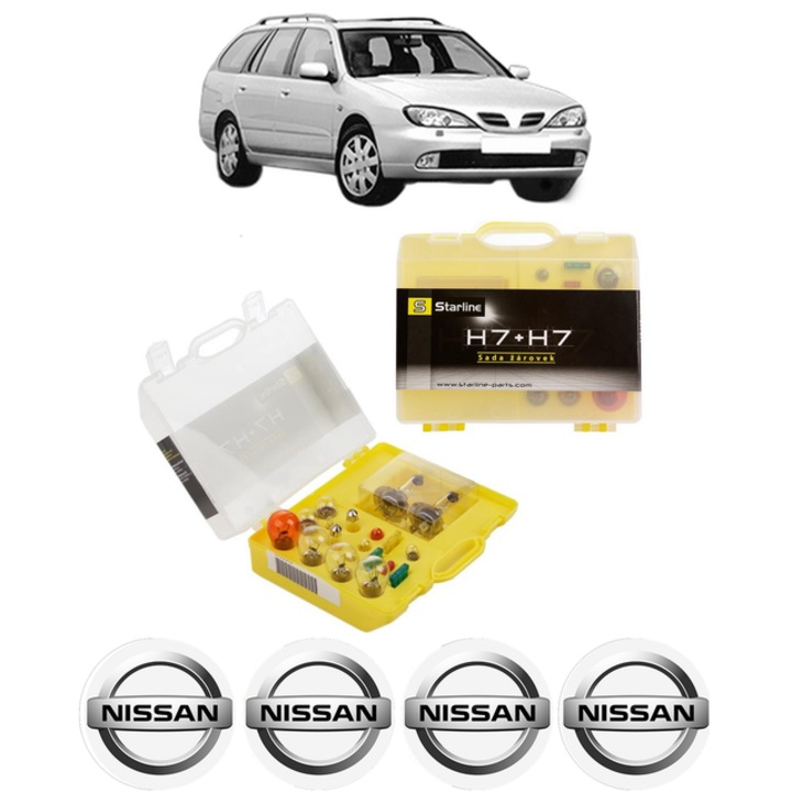 Kit trusa Set becuri H7 compatibila cu NISSAN PRIMERA Traveller (WP11) din 1996-2001, bec far, semnalizare, pozitie, iluminare numar, frana, plafoniera, stop frana