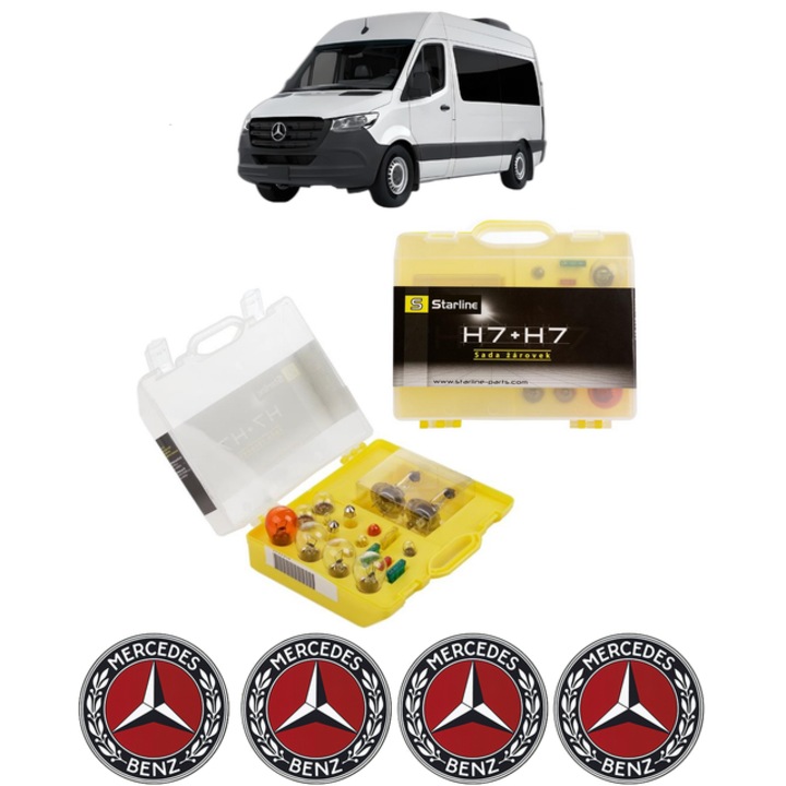 Kit trusa Set becuri H7 compatibila cu MERCEDES-BENZ SPRINTER 3, 5-t Tourer Bus (B907) din 2018-2021, bec far, semnalizare, pozitie, iluminare numar, frana, plafoniera, stop frana