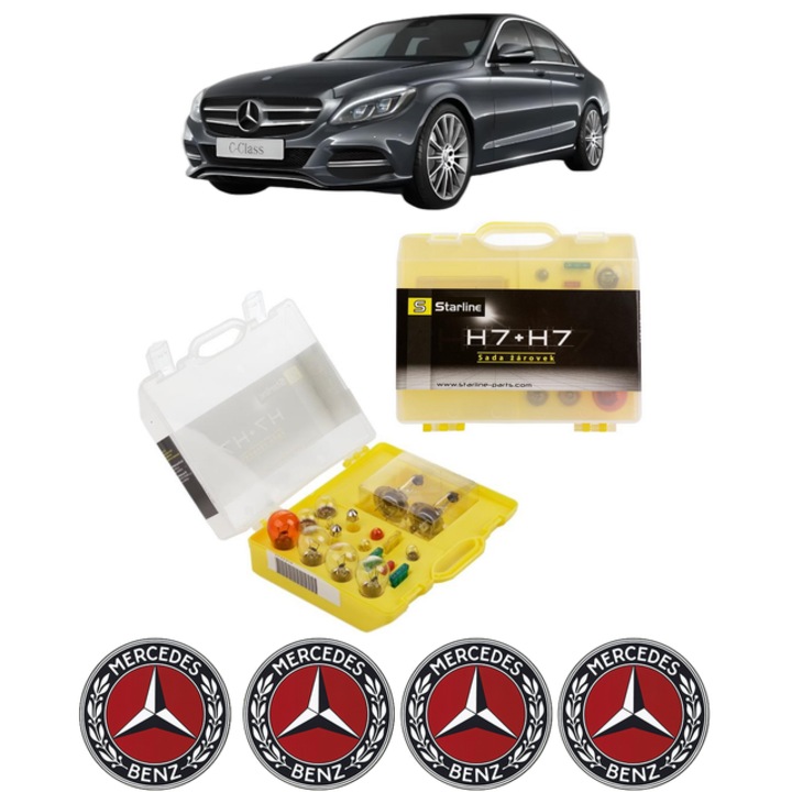 Kit trusa Set becuri H7 compatibila cu MERCEDES-BENZ C-CLASS (W205) din 2013-2021, bec far, semnalizare, pozitie, iluminare numar, frana, plafoniera, stop frana