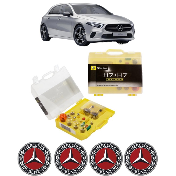 Kit trusa Set becuri H7 compatibila cu MERCEDES-BENZ A-CLASS (W177) din 2018-2022, bec far, semnalizare, pozitie, iluminare numar, frana, plafoniera, stop frana