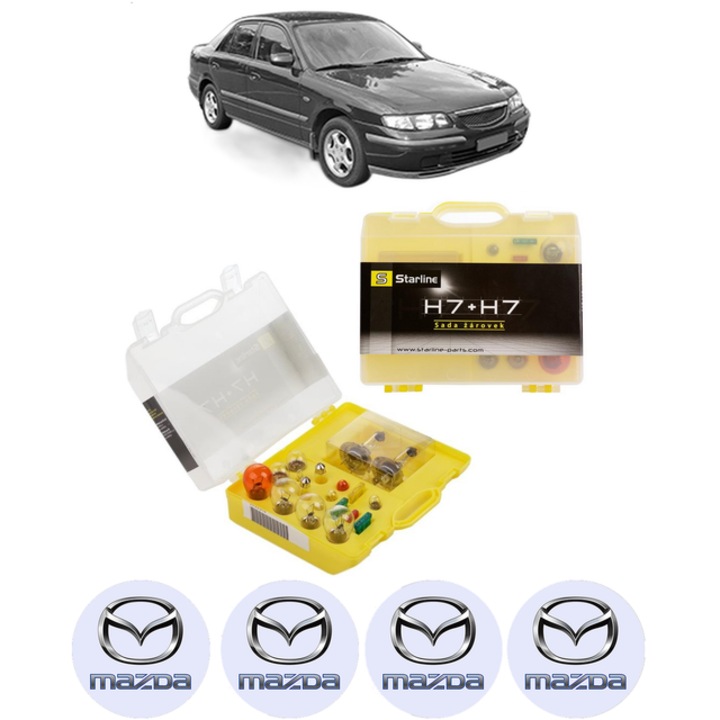 Kit trusa Set becuri H7 compatibila cu MAZDA 626 V Hatchback (GF) din 1997-2002, bec far, semnalizare, pozitie, iluminare numar, frana, plafoniera, stop frana