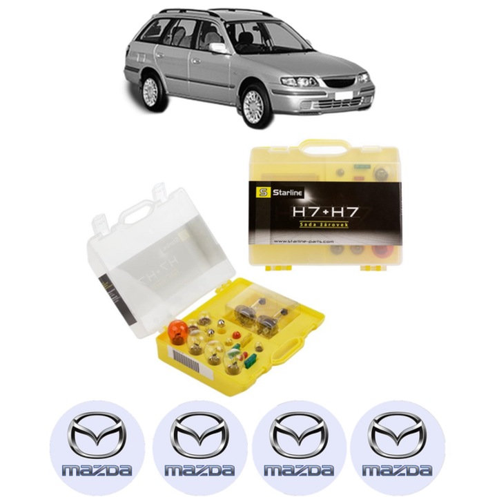 Kit trusa Set becuri H7 compatibila cu MAZDA 626 V Station Wagon (GW) din 1998-2002, bec far, semnalizare, pozitie, iluminare numar, frana, plafoniera, stop frana