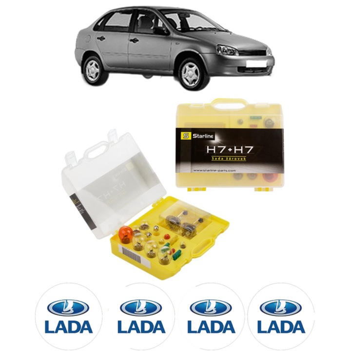 Kit trusa Set becuri H7 compatibila cu LADA KALINA Saloon (1118) din 2004-2013, bec far, semnalizare, pozitie, iluminare numar, frana, plafoniera, stop frana