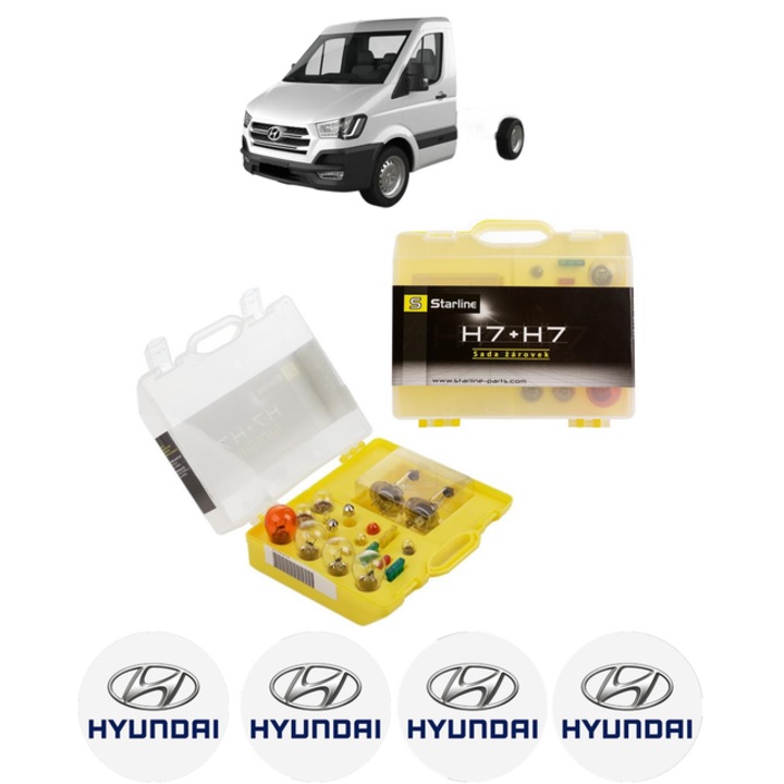 Kit trusa Set becuri H7 compatibila cu HYUNDAI H350 Platform/Chassis din 2015, bec far, semnalizare, pozitie, iluminare numar, frana, plafoniera, stop frana