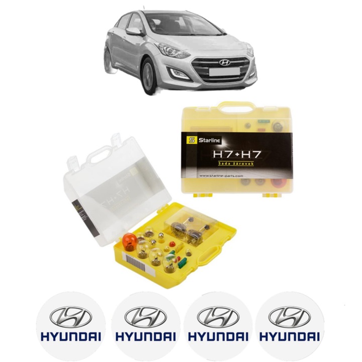 Kit trusa Set becuri H7 compatibila cu HYUNDAI i30 Hatchback Van (GDE) din 2015-2017, bec far, semnalizare, pozitie, iluminare numar, frana, plafoniera, stop frana