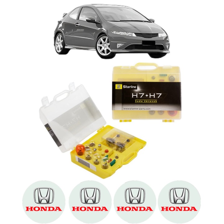 Kit trusa Set becuri H7 compatibila cu HONDA CIVIC VIII Hatchback (FN, FK) din 2005-2012, bec far, semnalizare, pozitie, iluminare numar, frana, plafoniera, stop frana