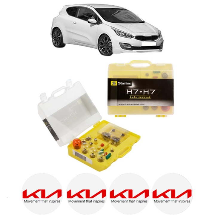 Kit trusa Set becuri H7 compatibila cu KIA PRO CEE'D (JD) din 2013-2018, bec far, semnalizare, pozitie, iluminare numar, frana, plafoniera, stop frana