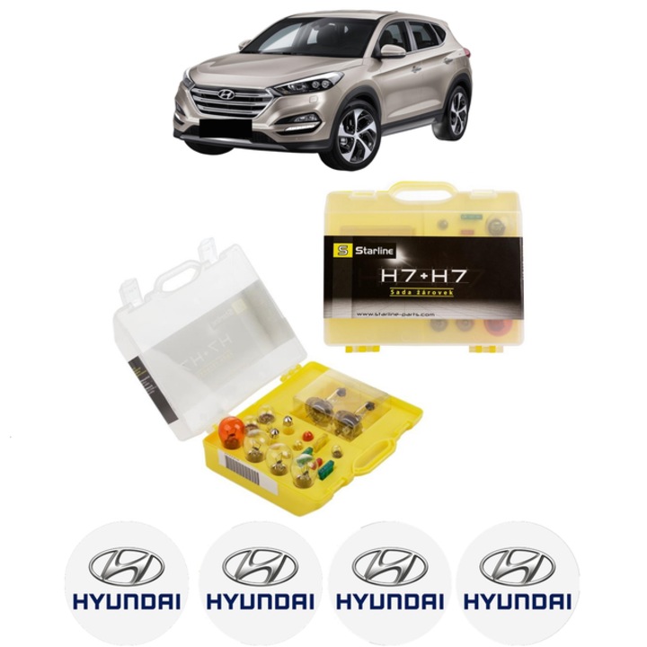 Kit trusa Set becuri H7 compatibila cu HYUNDAI TUCSON SUV Van (TLE) din 2015-2020, bec far, semnalizare, pozitie, iluminare numar, frana, plafoniera, stop frana