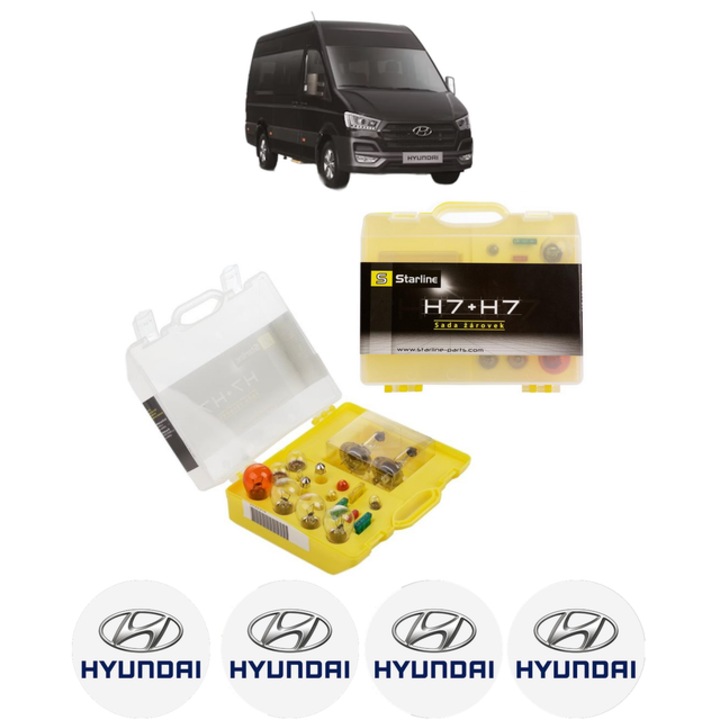 Kit trusa Set becuri H7 compatibila cu HYUNDAI H350 Van din 2015, bec far, semnalizare, pozitie, iluminare numar, frana, plafoniera, stop frana