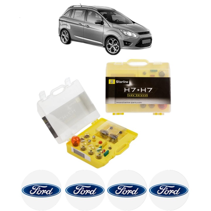 Kit trusa Set becuri H7 compatibila cu FORD GRAND C-MAX (DXA/CB7, DXA/CEU) din 2010-2019, bec far, semnalizare, pozitie, iluminare numar, frana, plafoniera, stop frana