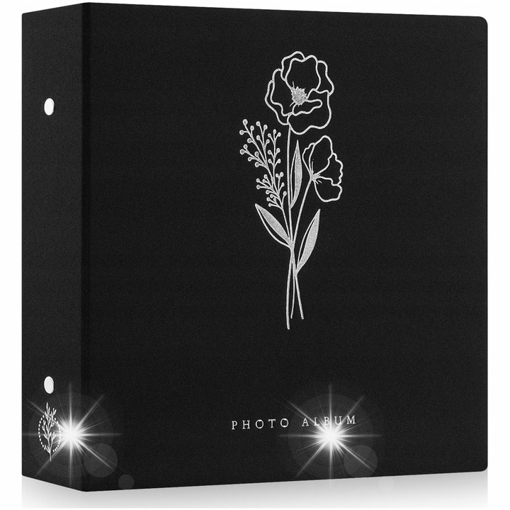 Фотоалбум XL, 1000 снимки, корица от естествен лен, черен, 32x37,5x8 см