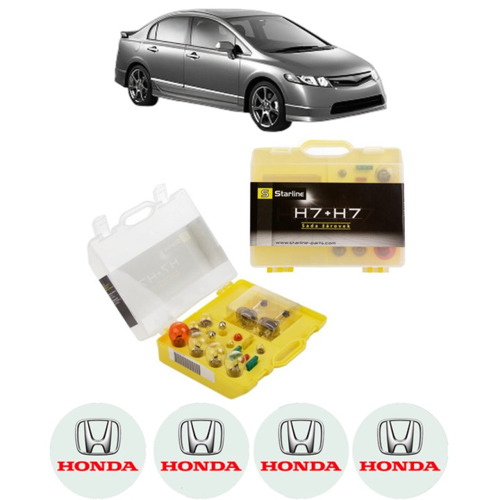 Kit trusa Set becuri H7 compatibila cu HONDA CIVIC VIII Saloon (FD, FA) din 2005-2013, bec far, semnalizare, pozitie, iluminare numar, frana, plafoniera, stop frana
