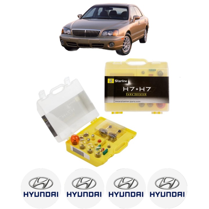 Kit trusa Set becuri H7 compatibila cu HYUNDAI XG Saloon din 2000-2005, bec far, semnalizare, pozitie, iluminare numar, frana, plafoniera, stop frana