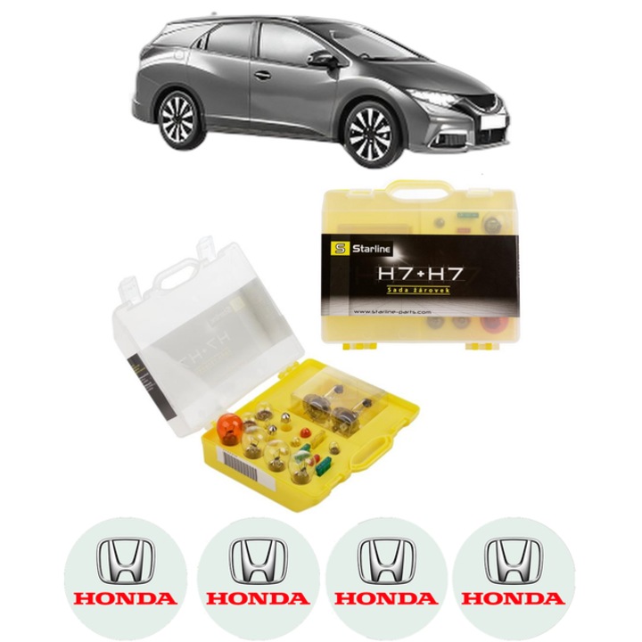 Kit trusa Set becuri H7 compatibila cu HONDA CIVIC IX Tourer (FK) din 2014-2016, bec far, semnalizare, pozitie, iluminare numar, frana, plafoniera, stop frana