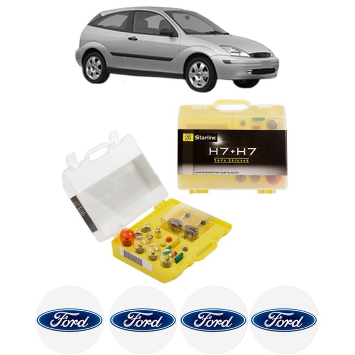 Kit trusa Set becuri H7 compatibila cu FORD FOCUS I (DAW, DBW) din 1998-2007, bec far, semnalizare, pozitie, iluminare numar, frana, plafoniera, stop frana