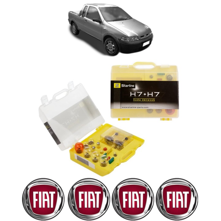 Kit trusa Set becuri H7 compatibila cu FIAT STRADA Pickup (178_, 278_) din 1999-2012, bec far, semnalizare, pozitie, iluminare numar, frana, plafoniera, stop frana