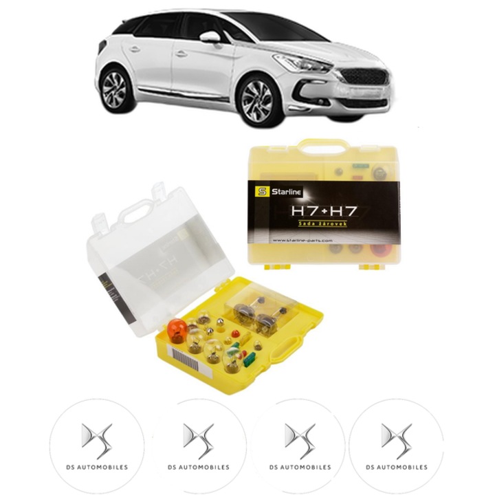 Kit trusa Set becuri H7 compatibila cu DS DS 5 (KF_) din 2015-2018, bec far, semnalizare, pozitie, iluminare numar, frana, plafoniera, stop frana